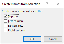 Create from selection dialog