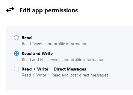 View of app read/write settings